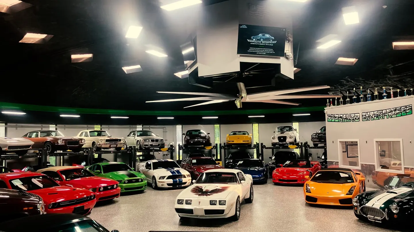 Exotic, classic and specialty cars inside the Buonauto Enterprises showroom in Oxford, Connecticut